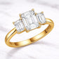 Emerald Cut Moissanite Three Stone Ring, 925 Sterling Silver Engagement Ring