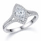 925 Sterling Silver Marquise CZ Halo Ring, Split Shank Engagement, Diamond Look Bridal Jewelry
