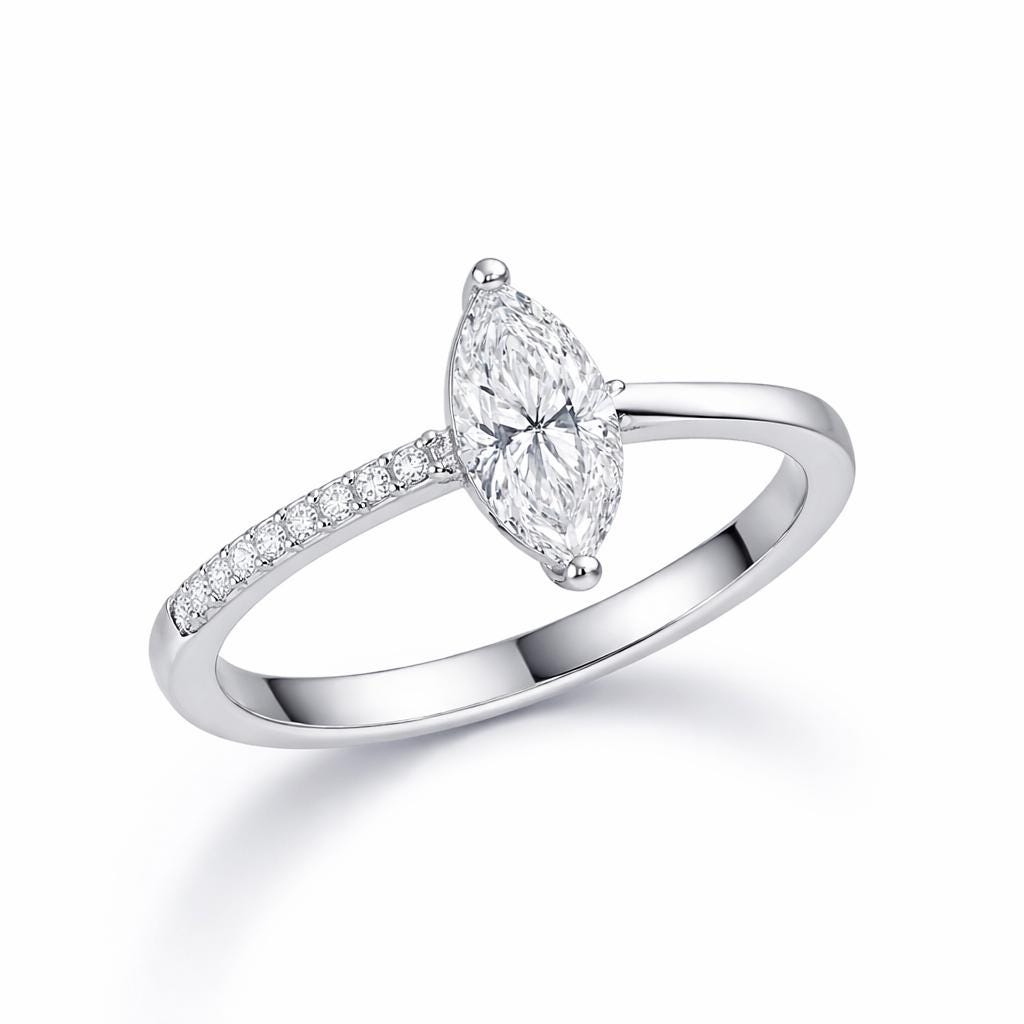 925 Sterling Silver Marquise Cut CZ Ring, Minimal Solitaire Engagement Promise Ring