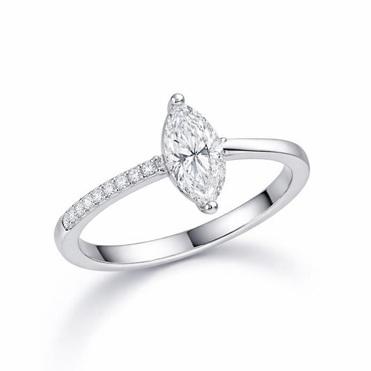 925 Sterling Silver Marquise Cut CZ Ring, Minimal Solitaire Engagement Promise Ring
