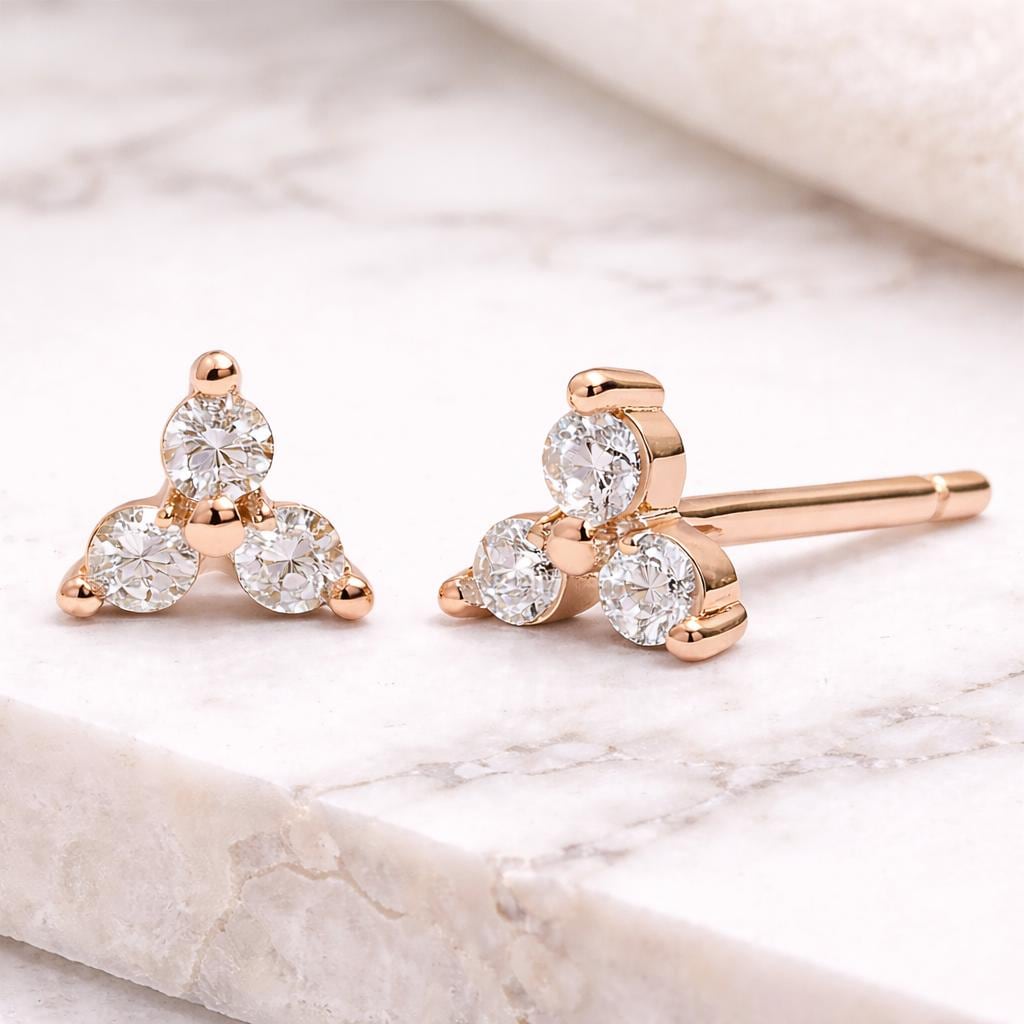 925 Sterling Silver CZ Trio Stud Earrings, Minimal Cluster Diamond Look, Everyday Elegance