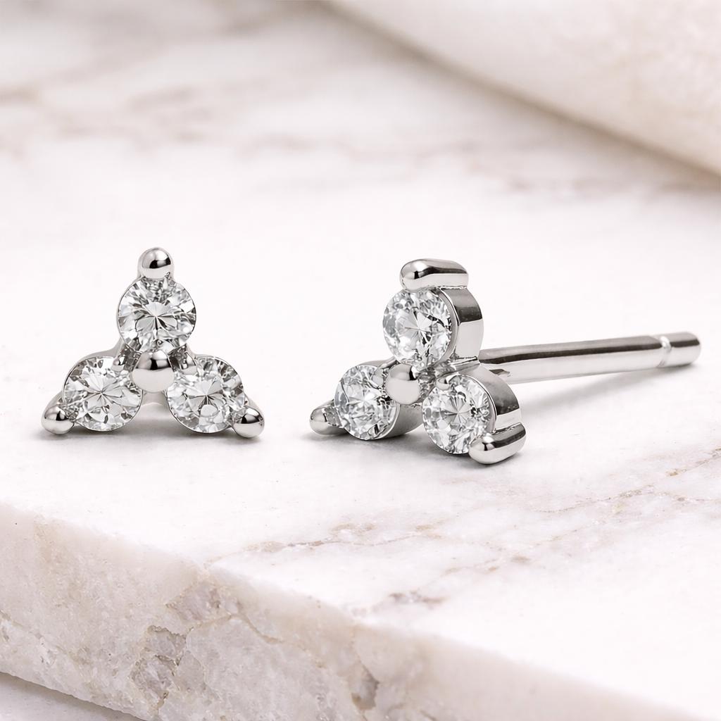 925 Sterling Silver CZ Trio Stud Earrings, Minimal Cluster Diamond Look, Everyday Elegance