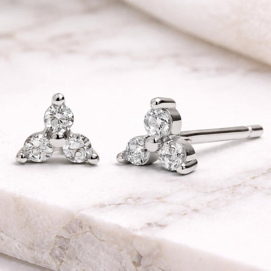 925 Sterling Silver CZ Trio Stud Earrings, Minimal Cluster Diamond Look, Everyday Elegance