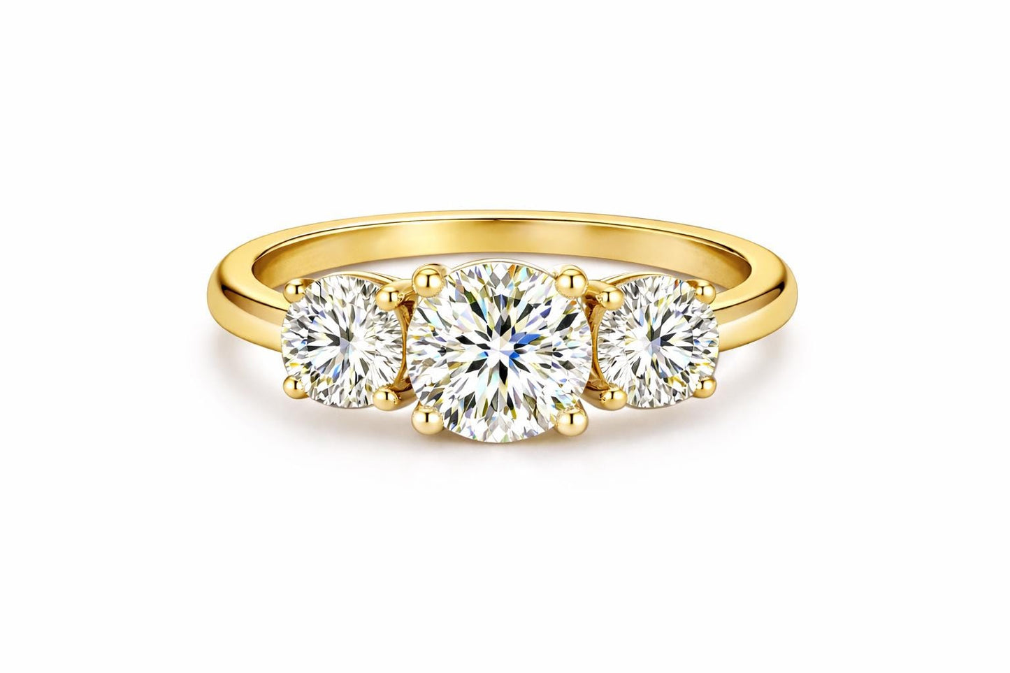 925 Sterling Silver Moissanite Three Stone Ring, Round Cut Engagement Trilogy Band