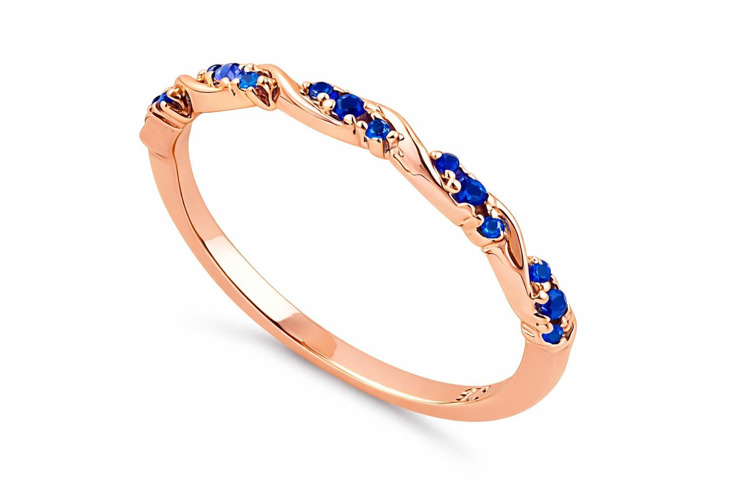 925 Sterling Silver Blue CZ Chevron Ring, Minimal Wedding Stack Band