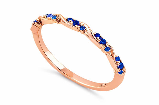 925 Sterling Silver Blue CZ Chevron Ring, Minimal Wedding Stack Band