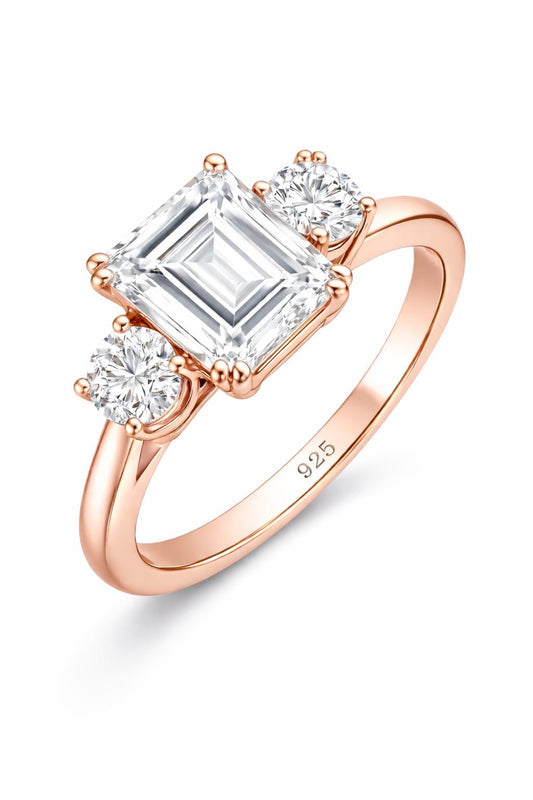 925 Sterling Silver Asscher Cut Moissanite Ring, Three Stone Engagement Ring
