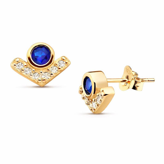 925 Sterling Silver Blue CZ Geometric Chevron Stud Earrings, Minimal Dainty Sapphire CZ