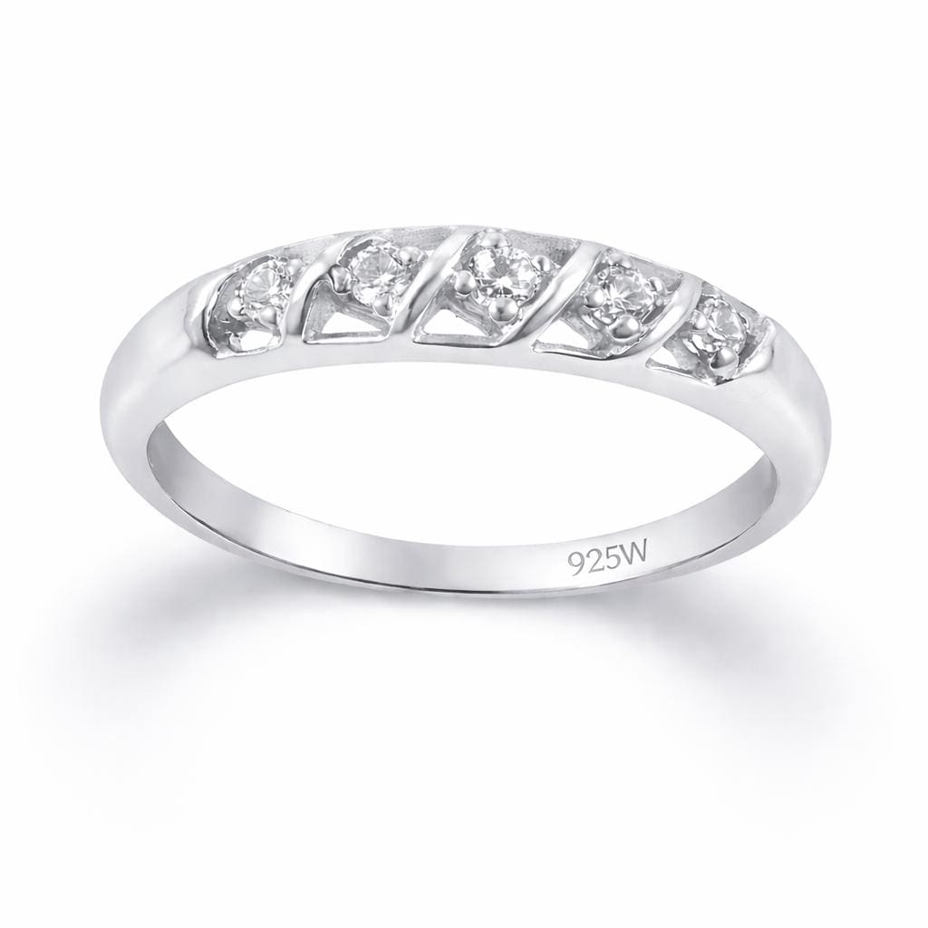 925 Sterling Silver CZ Half Eternity Ring, Minimal Stackable Band, Diamond Look