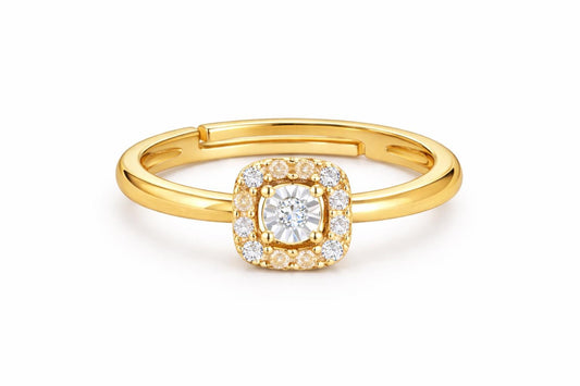 925 Sterling Silver Square Halo Ring, Adjustable Dainty Engagement Ring, Diamond Look