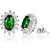 925 Sterling Silver Emerald Green Oval Halo Stud Earrings, Diamond Look, Gift for Her