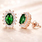 925 Sterling Silver Emerald Green Oval Halo Stud Earrings, Diamond Look, Gift for Her