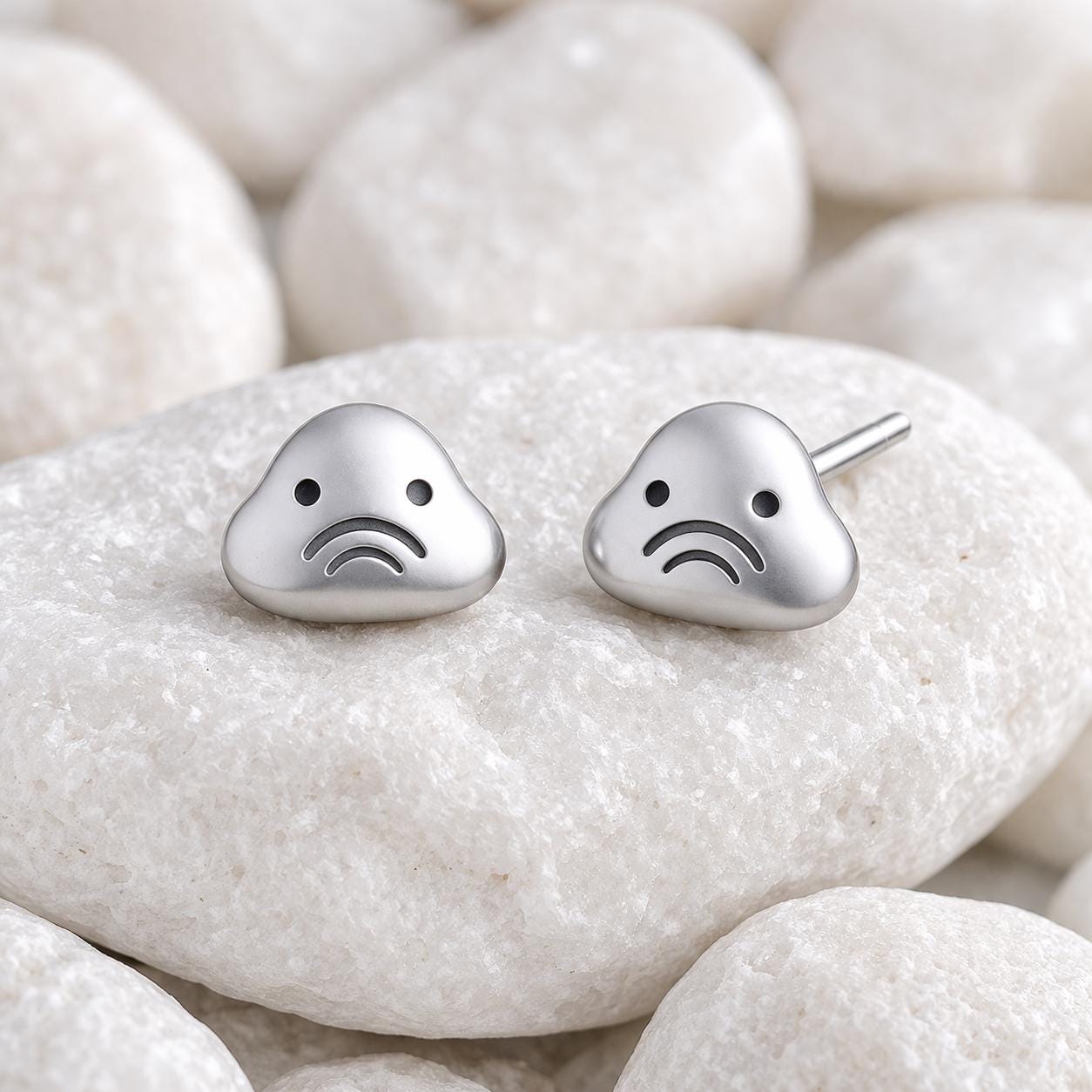 Sad Face Stud 925 Silver | Blob Emoji Jewelry | Minimalist Kawaii Studs |