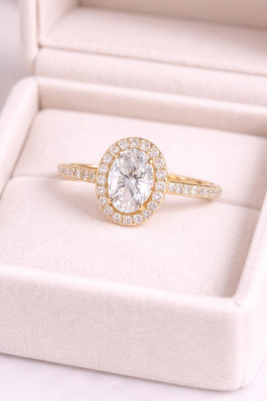 Sterling Silver Oval CZ Halo Engagement Ring, Pave Band Bridal Promise Jewelry
