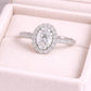 Sterling Silver Oval CZ Halo Engagement Ring, Pave Band Bridal Promise Jewelry
