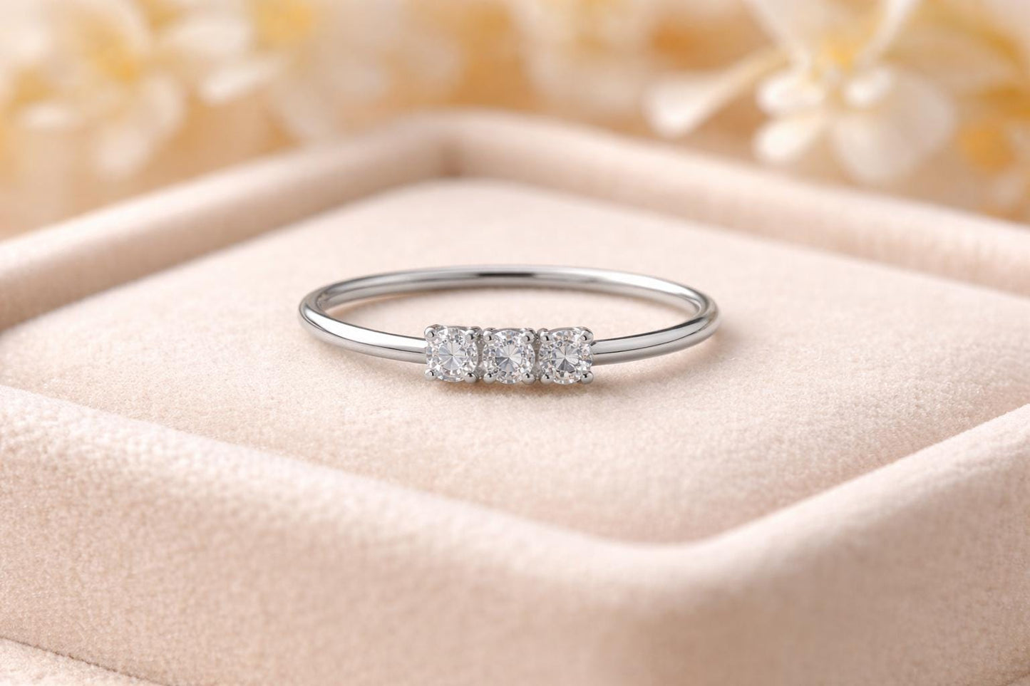 925 Sterling Silver 3 Stone CZ Ring, Minimal Stacking Promise Ring