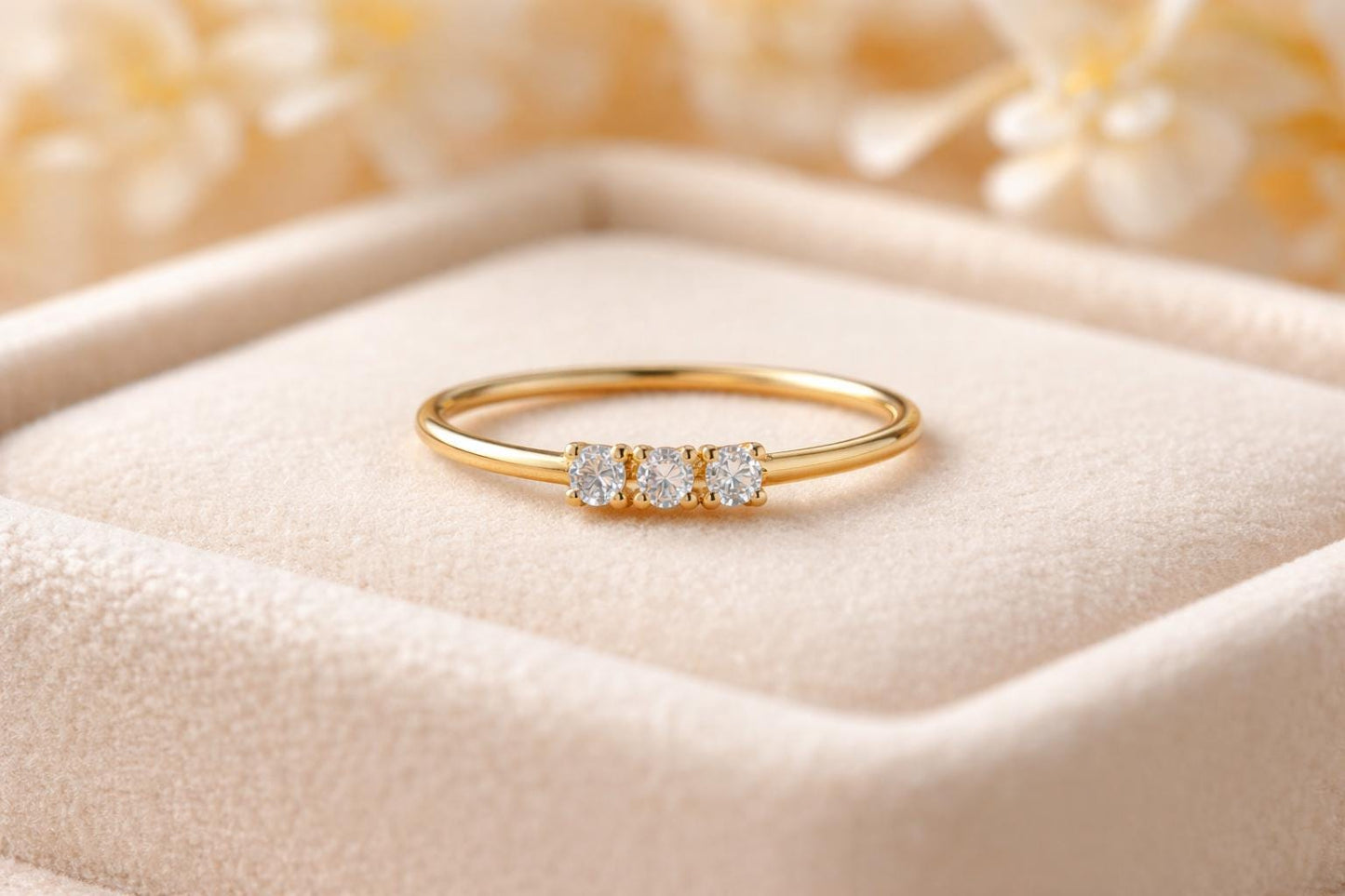 925 Sterling Silver 3 Stone CZ Ring, Minimal Stacking Promise Ring