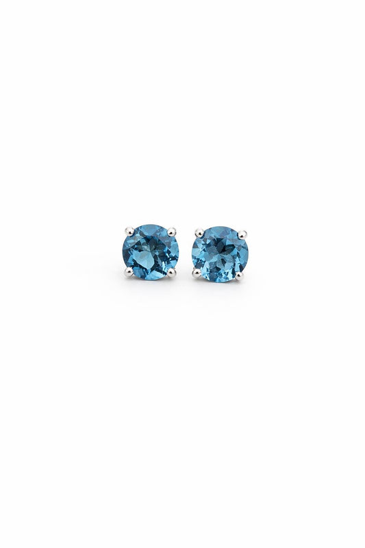 Swiss Blue Topaz Sterling Silver Stud Earrings: December Birthstone, 6MM