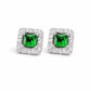 925 Sterling Silver Green CZ Halo Stud Earrings, Princess Cut Square Emerald, Dainty Gift