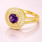 925 Sterling Silver Oval Amethyst Double Halo Ring, Vintage Style Statement Ring