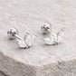 925 Sterling Silver Leaf CZ Stud Earrings, Marquise Cut, Minimal Floral Design