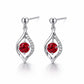 925 Sterling Silver Garnet Leaf Dangle Earrings, Red Gemstone Accent CZ Jewelry