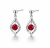 925 Sterling Silver Garnet Leaf Dangle Earrings, Red Gemstone Accent CZ Jewelry