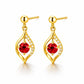 925 Sterling Silver Garnet Leaf Dangle Earrings, Red Gemstone Accent CZ Jewelry