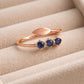 Sterling Silver Blue CZ Leaf Open Ring, Trio Stone Adjustable Band