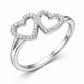 925 Sterling Silver Double Heart Ring, Pave CZ, Romantic Promise Band