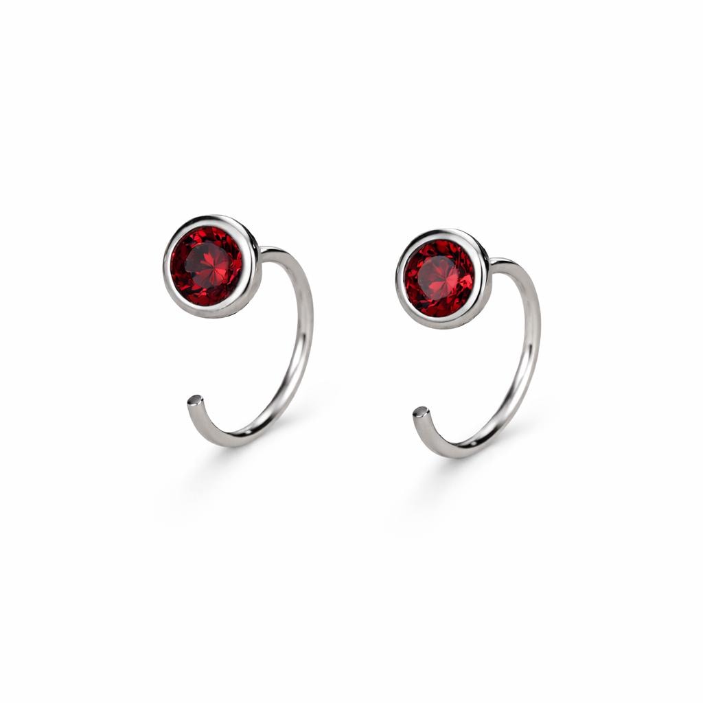 925 Sterling Silver Garnet CZ Open Hoop Earrings, Minimalist Dainty Everyday Jewelry