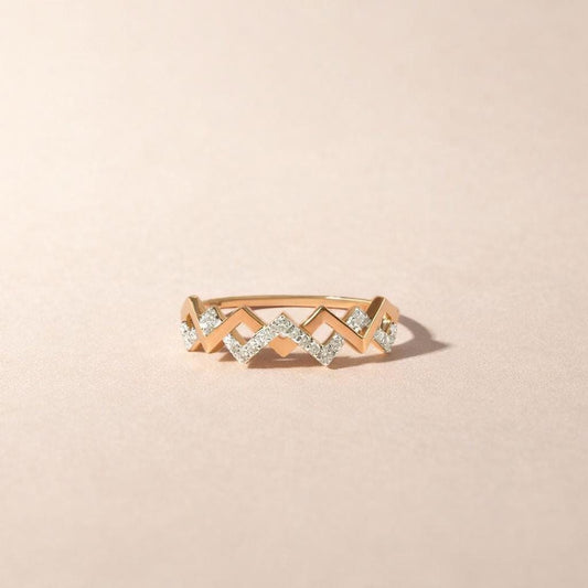 925 Sterling Silver Zigzag Crown Ring, Pave CZ Geometric Band, Stackable Wedding Ring
