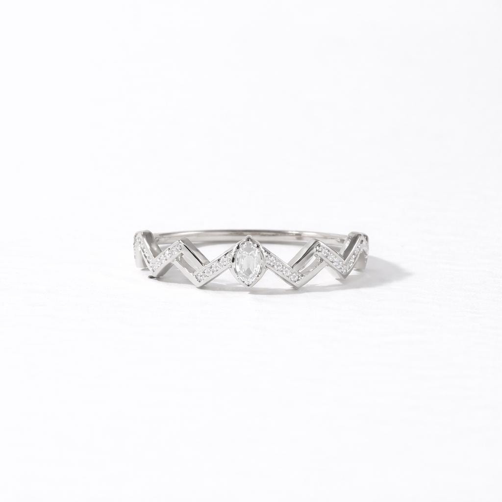 Sterling Silver Crown Ring, Marquise CZ Chevron Band, Stackable Wedding Ring