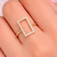 925 Sterling Silver Rectangle Ring, Pave CZ Geometric Open Frame, Minimalist Stackable Jewelry