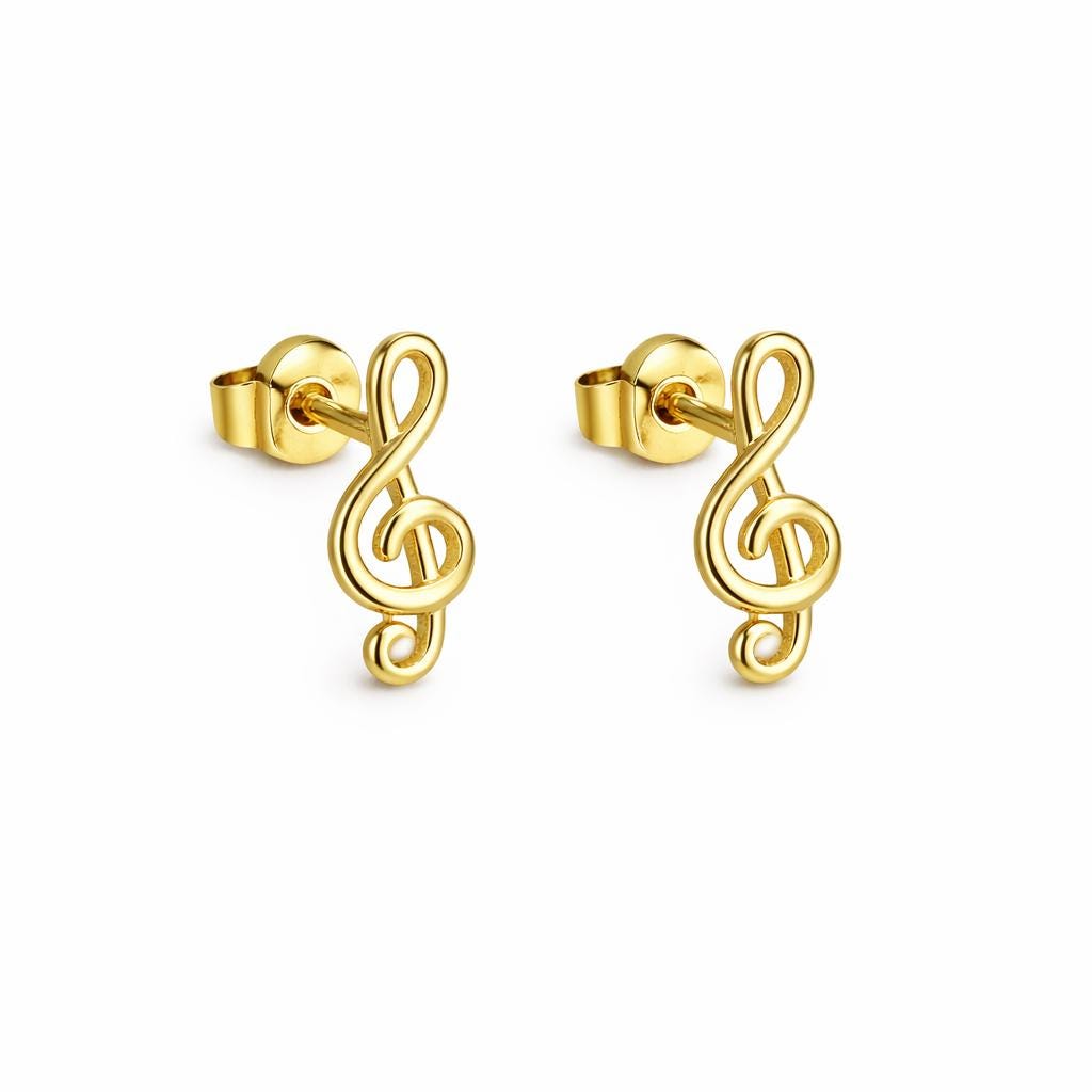 925 Sterling Silver Treble Clef Music Note Stud Earrings, Minimalist Jewelry