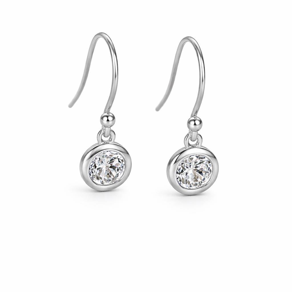 925 Sterling Silver Bezel Drop Earrings, Dainty CZ Dangle Jewelry for Women