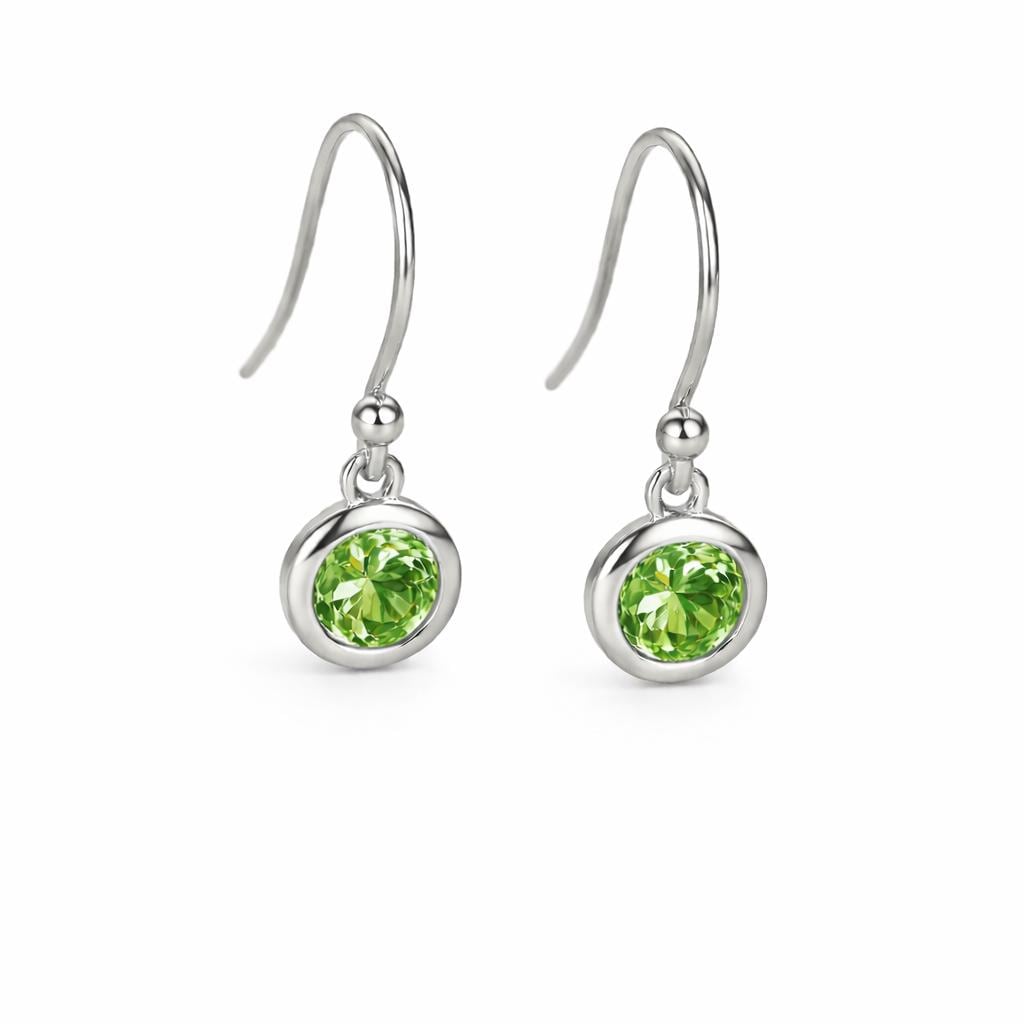 925 Sterling Silver Green CZ Drop Earrings, Bezel Set Dainty Jewelry