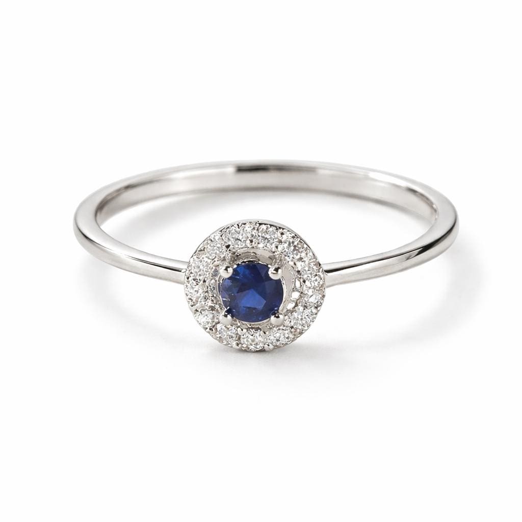 925 Sterling Silver Blue CZ Halo Ring, Sapphire Inspired, Minimalist Engagement Ring