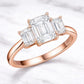 Emerald Cut Moissanite Three Stone Ring, 925 Sterling Silver Engagement Ring