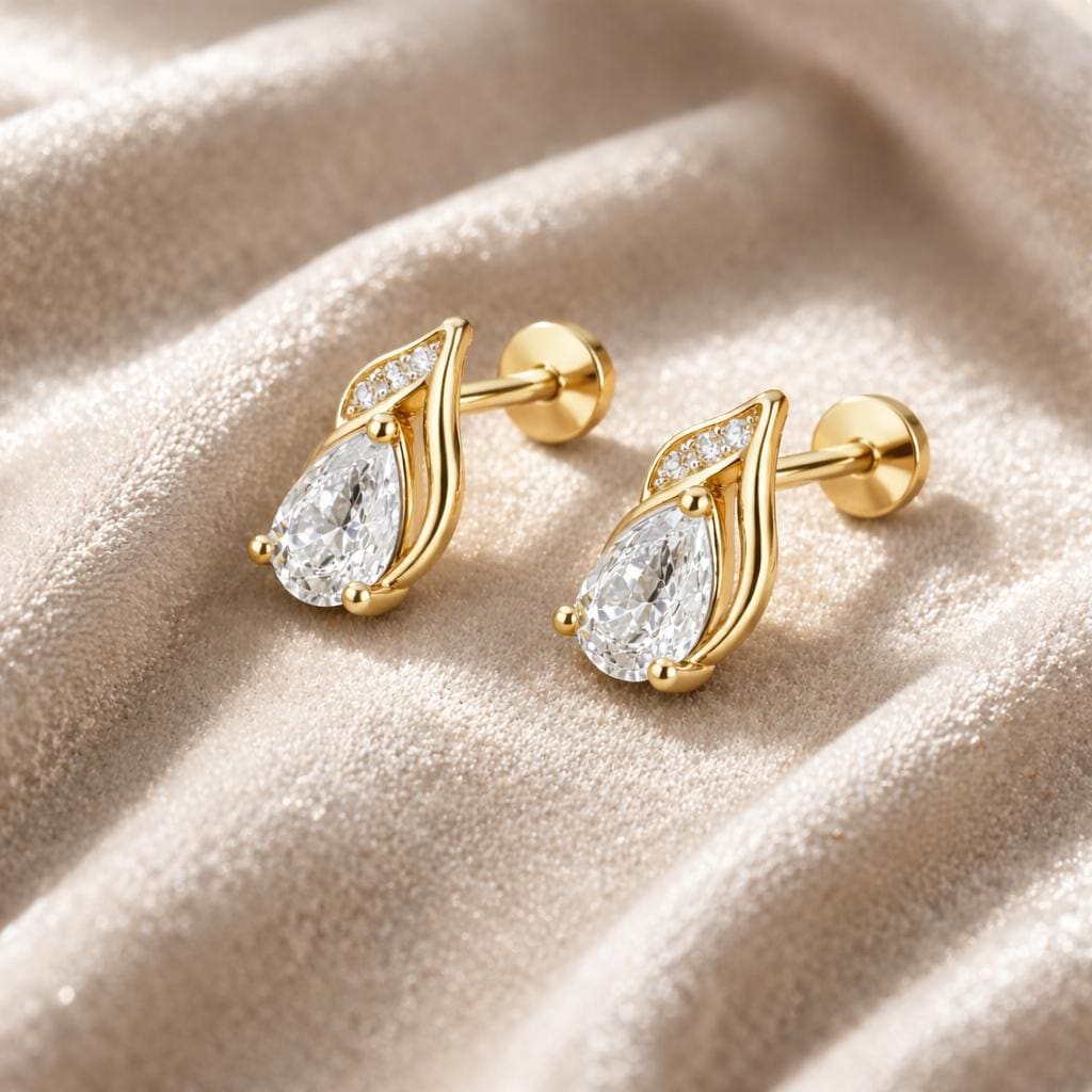 925 Sterling Silver Pear CZ Stud Earrings, Teardrop Designer Dainty Jewelry