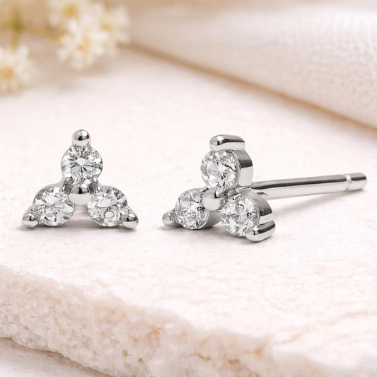 925 Sterling Silver CZ Trio Stud Earrings, Minimal Cluster Diamond Look, Everyday Elegance