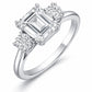 925 Sterling Silver Asscher Cut Moissanite Ring, Three Stone Engagement Ring