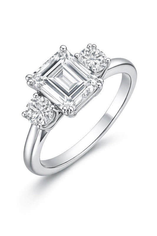 925 Sterling Silver Asscher Cut Moissanite Ring, Three Stone Engagement Ring