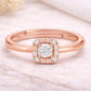 925 Sterling Silver Square Halo Ring, Adjustable Dainty Engagement Ring, Diamond Look