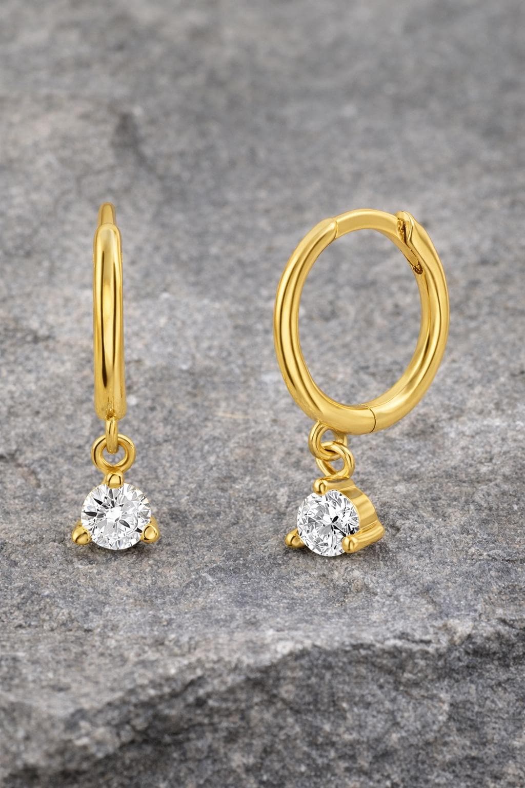 Sterling Silver CZ Dangle Hoop Earrings, Minimalist Huggie Drop Jewelry