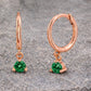 Sterling Silver Emerald CZ Dangle Huggie Earrings, Minimalist May Birthstone Gift