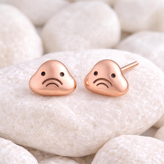 Sad Face Stud 925 Silver | Blob Emoji Jewelry | Minimalist Kawaii Studs |