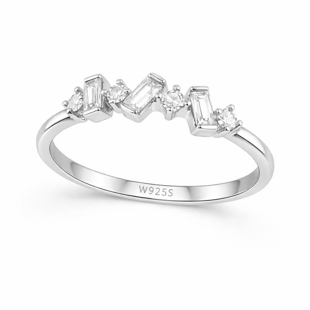 Sterling Silver Baguette CZ Geometric Ring, Dainty Stackable Band