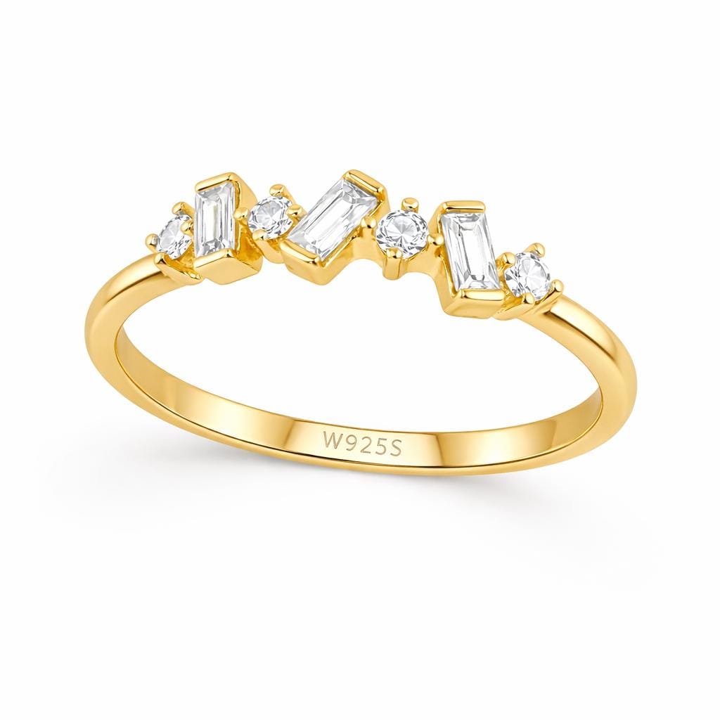Sterling Silver Baguette CZ Geometric Ring, Dainty Stackable Band