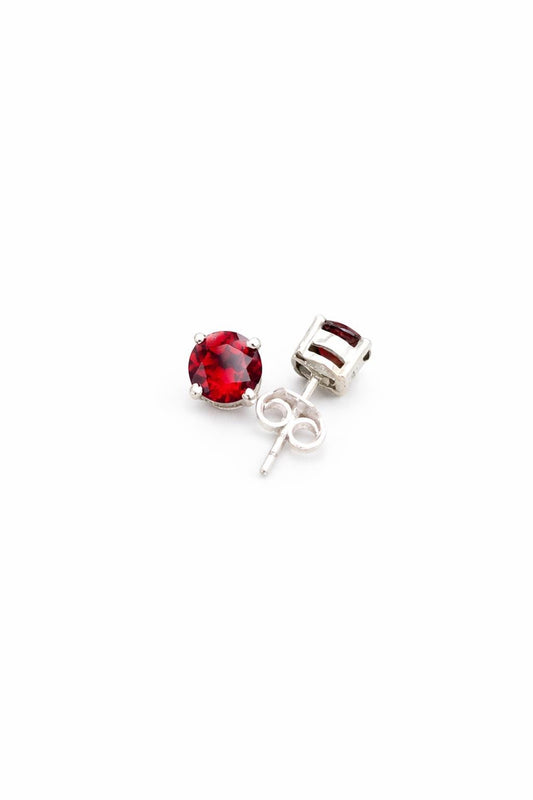 Garnet Stud Earrings Sterling Silver 925 | January Birthstone Jewelry | Red Gemstone Dainty Earrings Gift